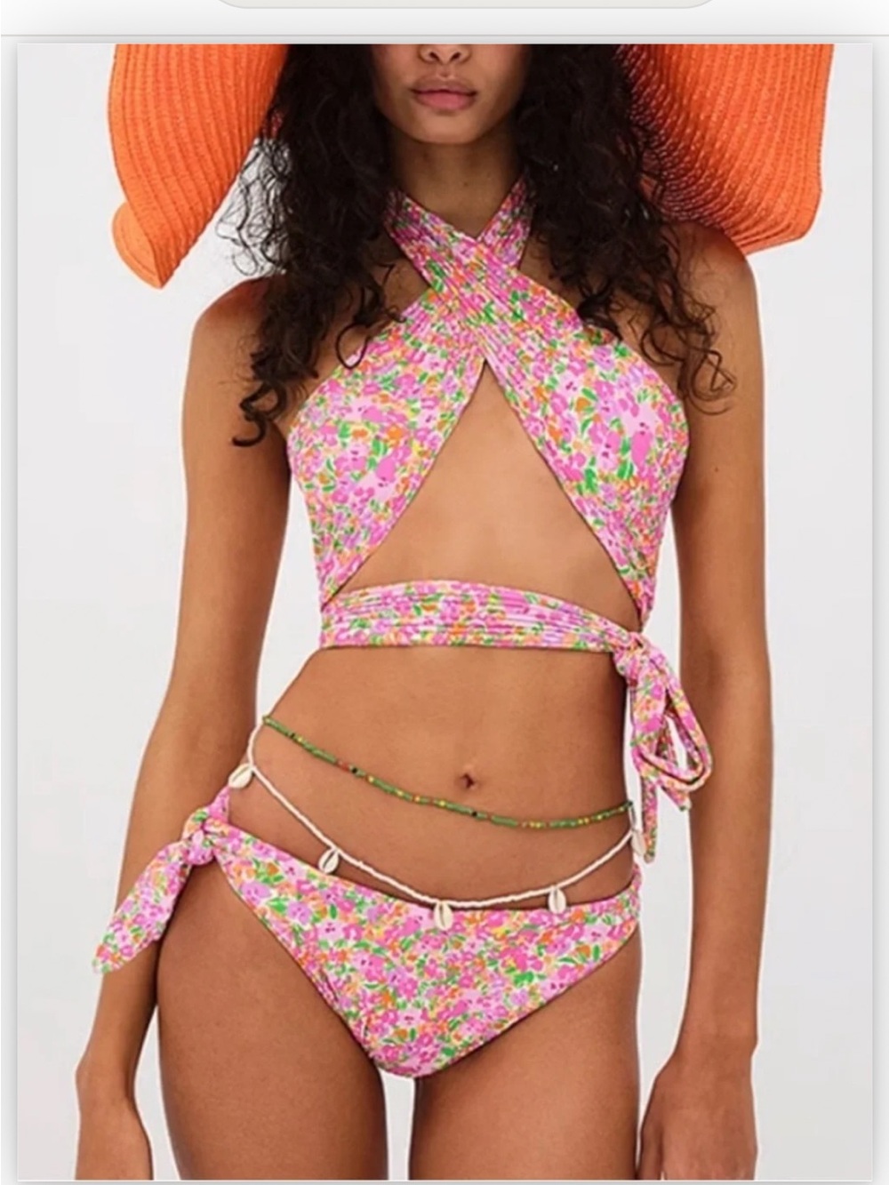 For Love & Lemons Pink Floral Wrap Bikini Set